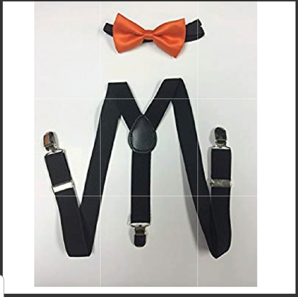 Toddler Children Black Suspender Orange Bowt